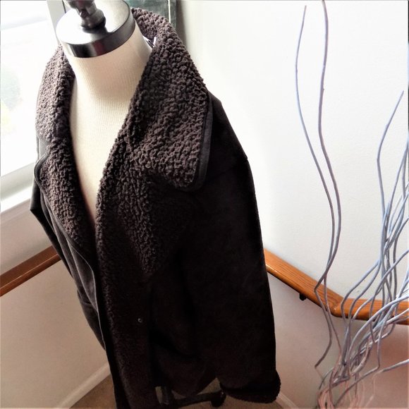 DENIM & CO Dark Brown Ladies Suede and Sherpa Lined Coat Women's Size XL-XXL - Picture 3 of 6